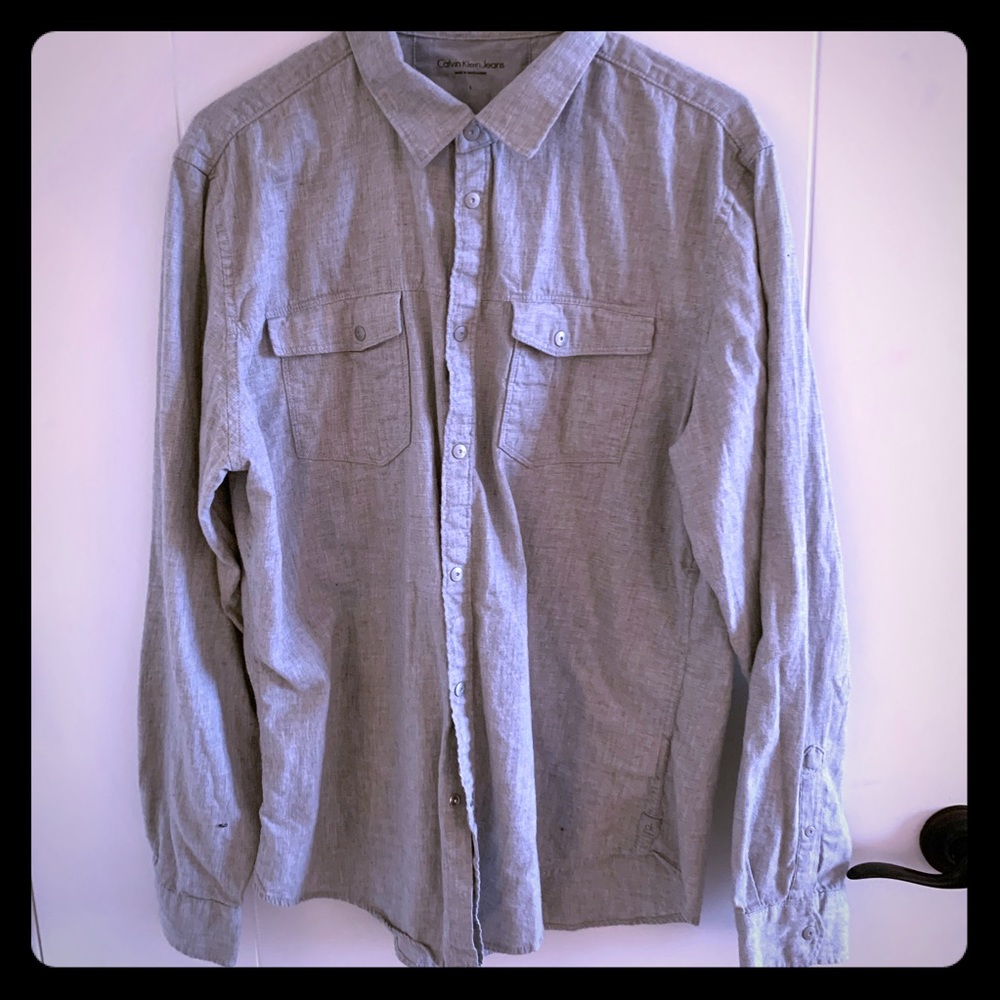 Calvin Klein Jeans Soft Gray Shirt Mens Lg